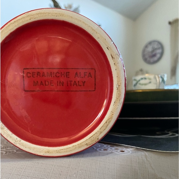 MADE IN ITALY 🇮🇹 CERAMICHE ALFA Glossy Red TEA Jar w/Cork Lid - Picture 8 of 9